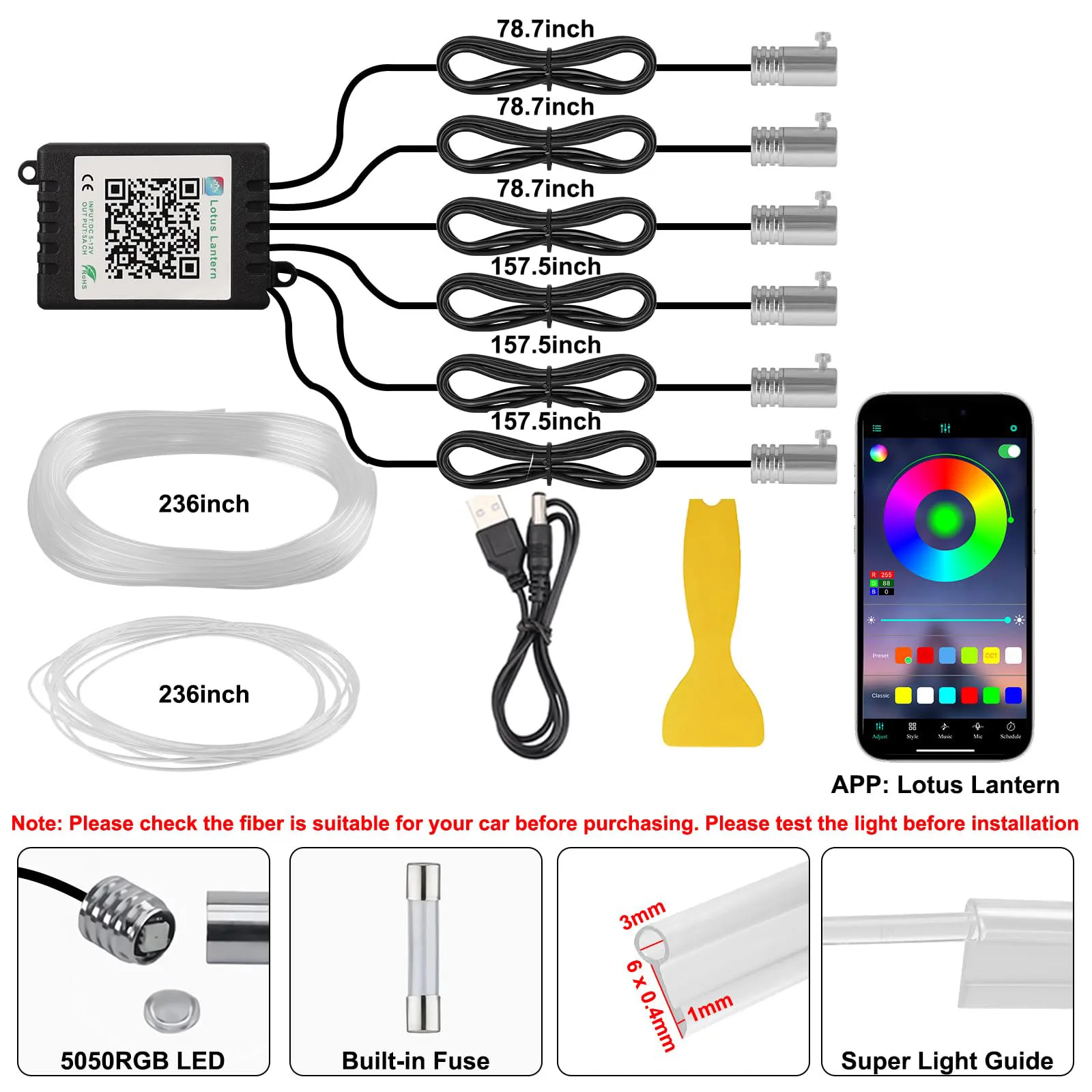 Led Ambient Interior Car Lights App Control - RGB LED Auto Omgevingslicht Kit 6-in-1