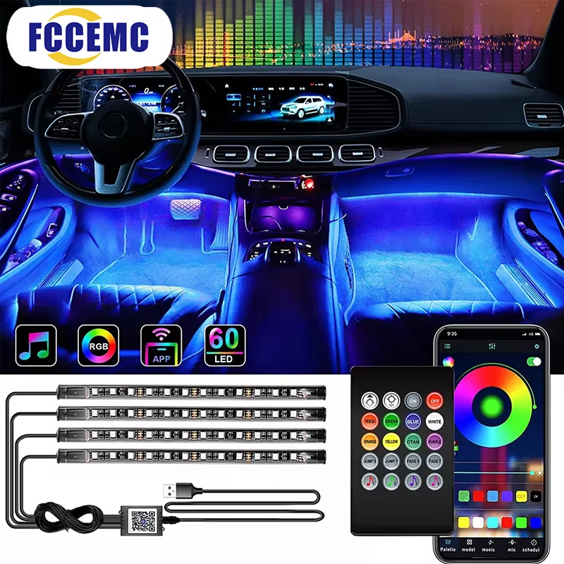 Led Ambient Interior Car Lights App Control - RGB-achtergrondverlichting Afstandsbediening App Muziekbediening Auto Decoratieve