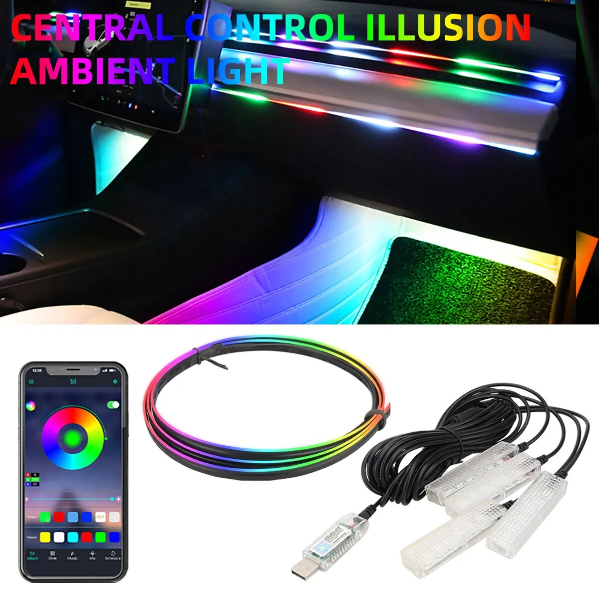 4 In 1 6 In 1 Symfonie Auto Le - Led Ambient Interior Car Lights App Control recensie en prijs