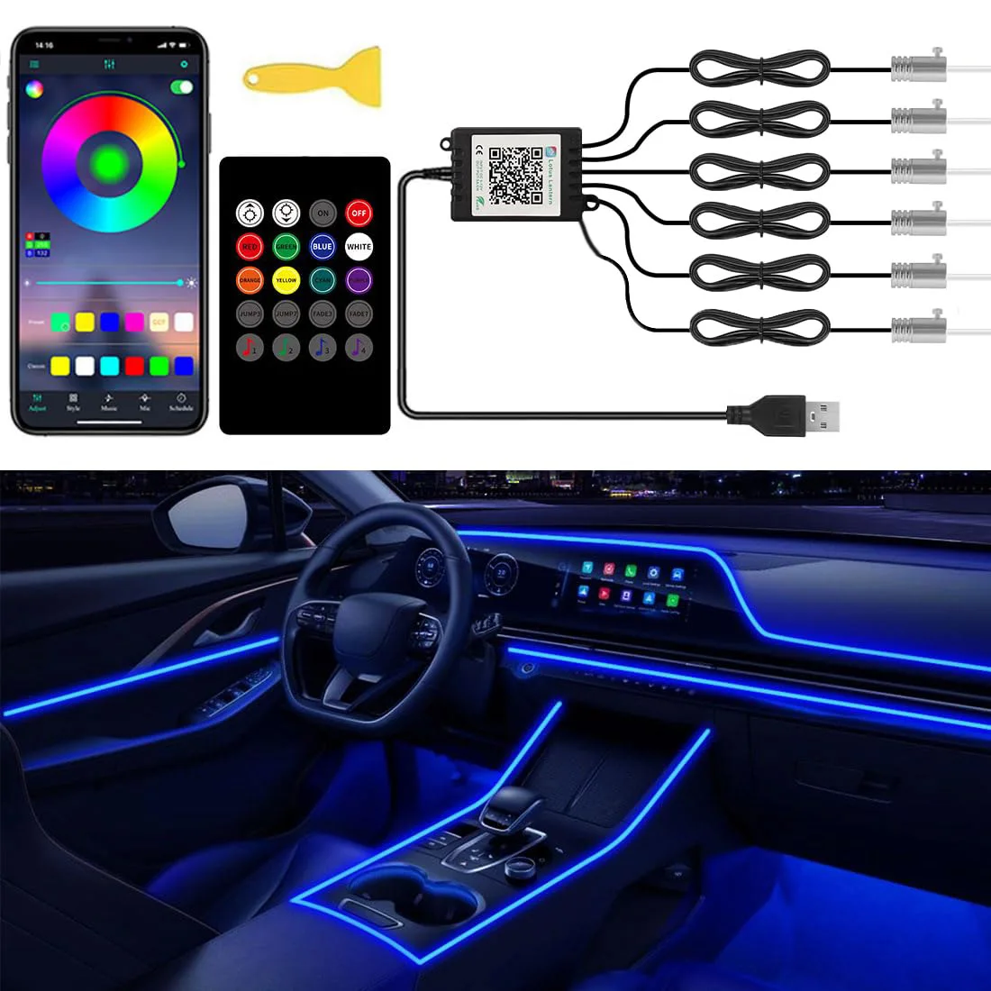 RGB LED Auto Omgevingslicht Ki - Led Ambient Interior Car Lights App Control recensie en prijs