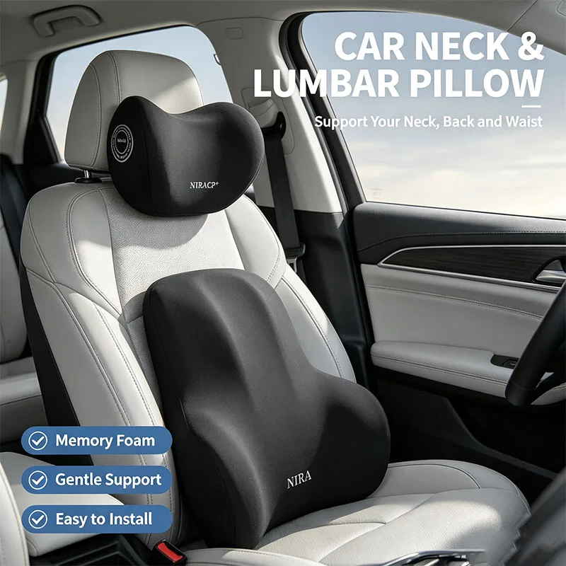 Nieuw traagschuim nekkussen vo - Memory Foam Car Neck Pillow Lumbar Support recensie en prijs