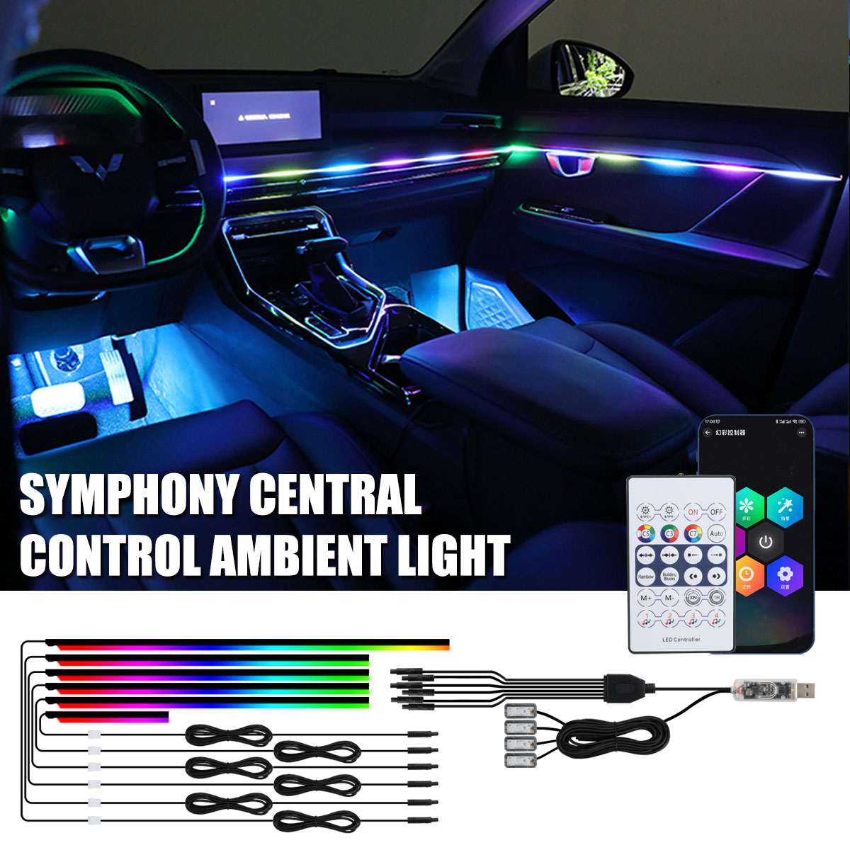 Universele Symfonie Auto Omgev - Led Ambient Interior Car Lights App Control recensie en prijs